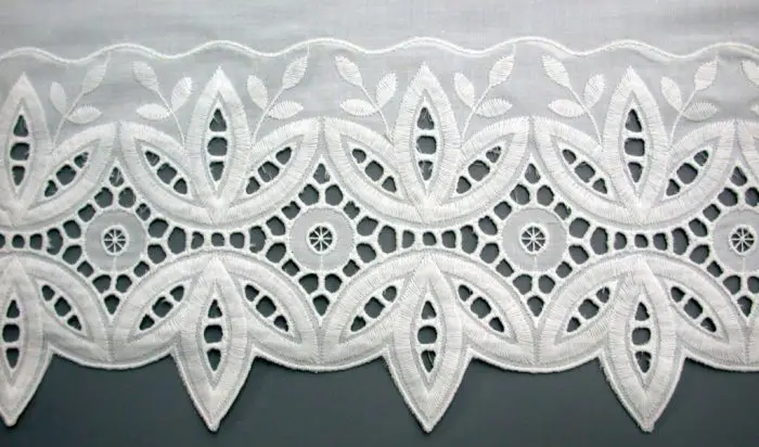 Filigree Eyelet Lace trim valance close up image