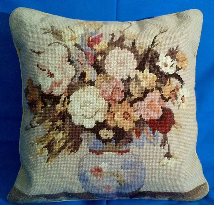 Needlepoint Still Life Flowers cushion