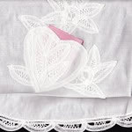 Battenburg Lace Baby Bib Apron readily for partying. This bib apron is a pretty and elegant alternative to a short bib. It will serve to protect that expensive party dress. There is even a pocket in heart shape as an added touch.