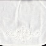 This Battenburg Lace Baby Bib is so elegantly simple that any embellishment such as baby's name and birth details can be embroidered or written in fabric ink. The bib is well finished with white binding. A momentum.