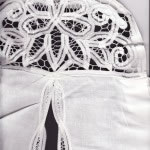 A close-up version to demonstrate the beautifully crafted Battenburg Lace Diaper Stacker...a long lasting organizer for belts, panty hose, leggings, undies or any odds when baby grows up.