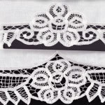 Baby Battenburg Lace 3 pieces Crib sheet set is hand crafted 100% natural fibre Cotton rich. The design is beautifully crafted in a floral design. Picture shows the sheet with matching pillow case above. The cotton fabric is of premium quality and can be refashioned into a girl's dress.