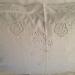Exquisite duvet cover- renaissance lace & lavishly decorated with embroidered florets along the edges of the duvet cover as well as the shams. A subtle beauty.