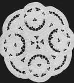 A beautifully crafted piece featuring a designer's choice of intricately patterned white cutwork lace doily with floral and circular designs set against a black background, from the Home Decor DIY Framed Doilies Art collection.