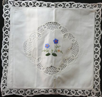 Battenburg Lace cushion cover with hand appliqued details