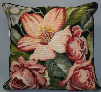 Woolen Needlepoint Lily and Roses cushion cover U34