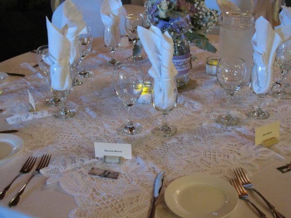 "Elevate your table setting with elegance using our Solid Battenburg Lace Lotus Design Table Setting square lace overlay, evoking Victorian charm."
