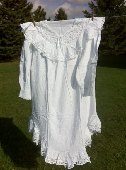 Victorian Night Gown with Battenburg Lace & Ruffle embellishments