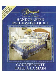 Advertisement for the 7-pieces French Country Quilt & Sheet Bundle Deal features a cozy quilt in a warmly decorated bedroom. Text includes "Handcrafted Patchwork Quilt" and "Includes Shams & Comforter.