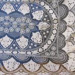 The Celestial Garden Cotton Trousseau features handmade lace embroidery with delicate floral and geometric patterns, intricate stitching, and scalloped edges.