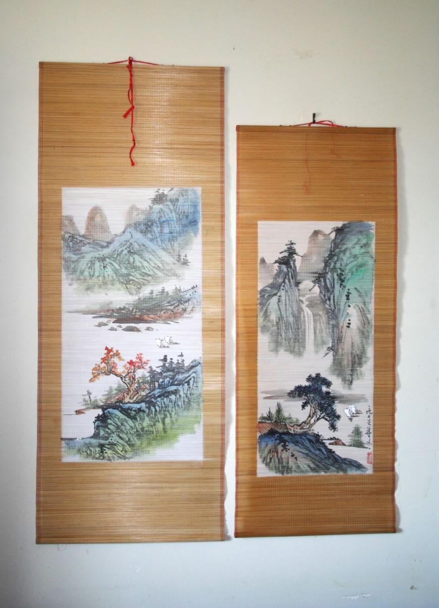 wBamboo Art Scroll feature both sizes IMG_6786 amended 870x1204 Bamboo Strip Landscape Painting — Traditional Bamboo Scroll Art