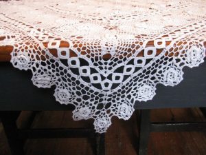 Irish Rose with Double crocheted Ring Lace table toppers.