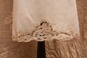 Vintage Ecru Cotton Battenburg Lace full length apron with hand made lace details