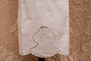 Amaryllis White Work embroidery with Crochet lace flower trim Full Length apron