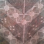 Crochet Lace flowers on a Honeycomb mesh tablecloth in White or Ecru.