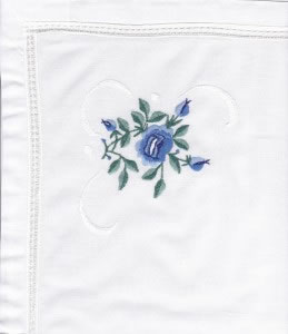 Blue Hemstitched Rose doilies and runners