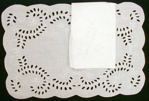 Pure Linen Broderie Anglaise eyelet embroidered place mat and napkin