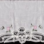 Battenburg Lace fully edged with embroidered pink petit fleurs