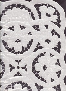 Creative design of Lotus in a Pond in natural fibre Linen Cutwork embroidery.