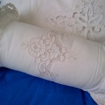 Cut work Rose Ecru cotton pillow sham for the bed with full cutwork embroidered trim.