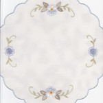 Silk Embroidered Doily with a touch of Blue. Available in 10"+14"+18" 12x18"rect+runner sizes