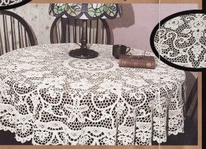 Italian New Venice Lace Crochet tablecloth 1950 design imitating either bobbin lace or needlepoint lace from 19 century