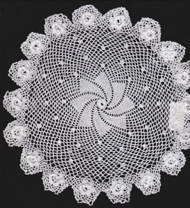 Hand Crocheted doily in very fine ccotton thread-Pinwheel