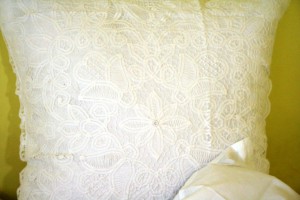Pure White Cotton Solid Battenburg Lace pillows in Euro or Continental size- 26 square