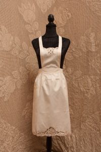 Vintage Ecru Cotton Battenburg Lace full length apron with hand made lace details