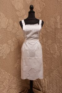 Amaryllis White Work embroidery with Crochet lace flower trim Full Length apron