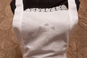 Amaryllis White Work embroidery with Crochet lace flower trim Full Length apron