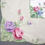 Roses Roses -White with Red & Blue or Ecru with Red & Purple- easy care poly-cotton blend.