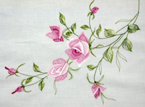 American Beauty-a classic Pink Rose since 1875- are beautifully embroidered on Cotton & polyester blend fabric.