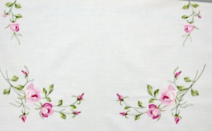 American Beauty Pink Roses are beautifully embroidered on Cotton & polyester blend fabric.