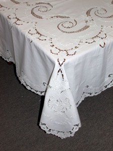 Madeira Cutwork Petals trim tablecloth