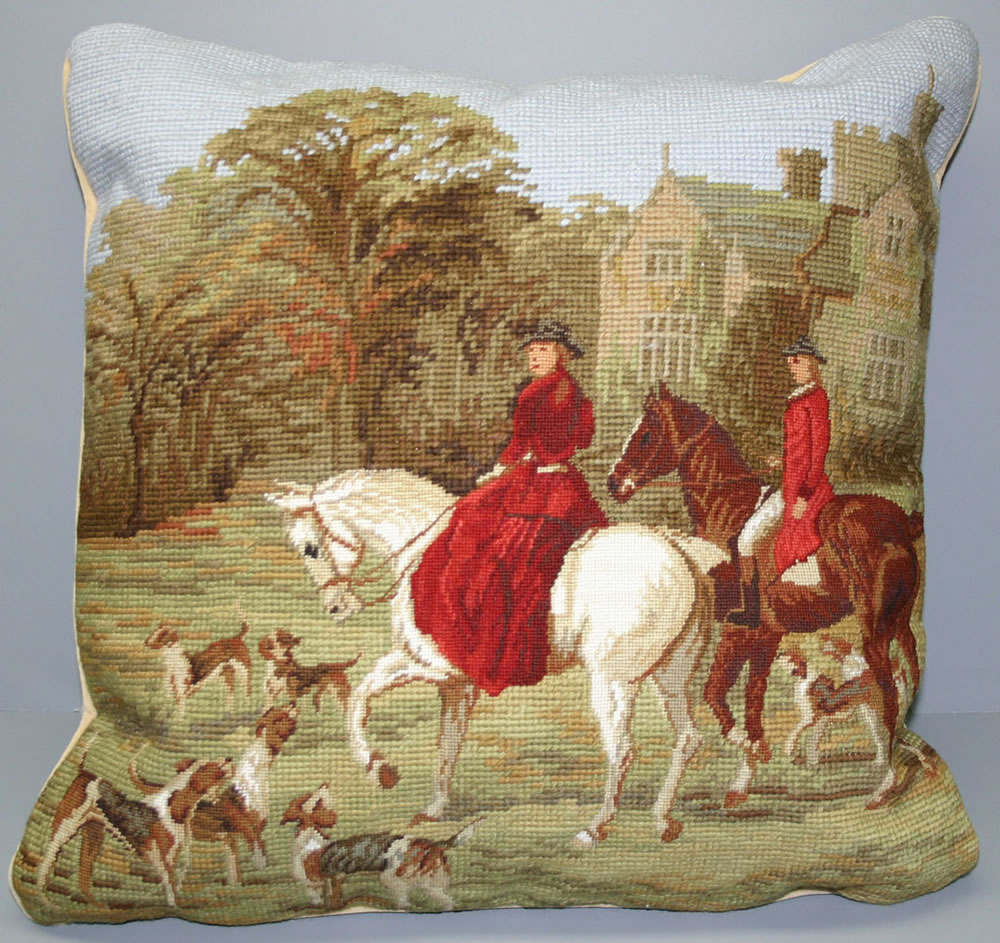 Woolen petite point Fox Hunting cushion cover 20290