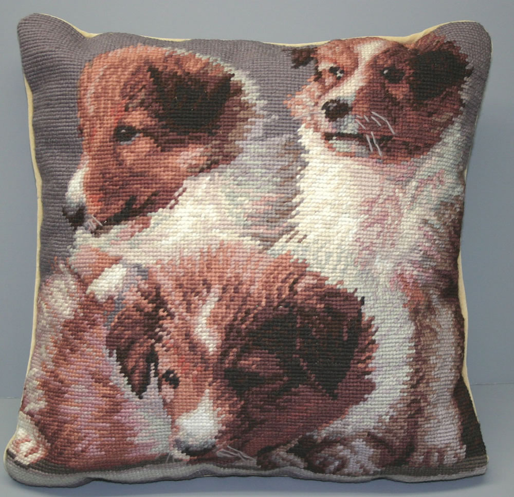 Woolen Needlepoint 3 puppies cushion cover 20636