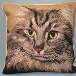 Needlepoint Tabby Cat Petit & Gros Point Tapestry cushion cover.