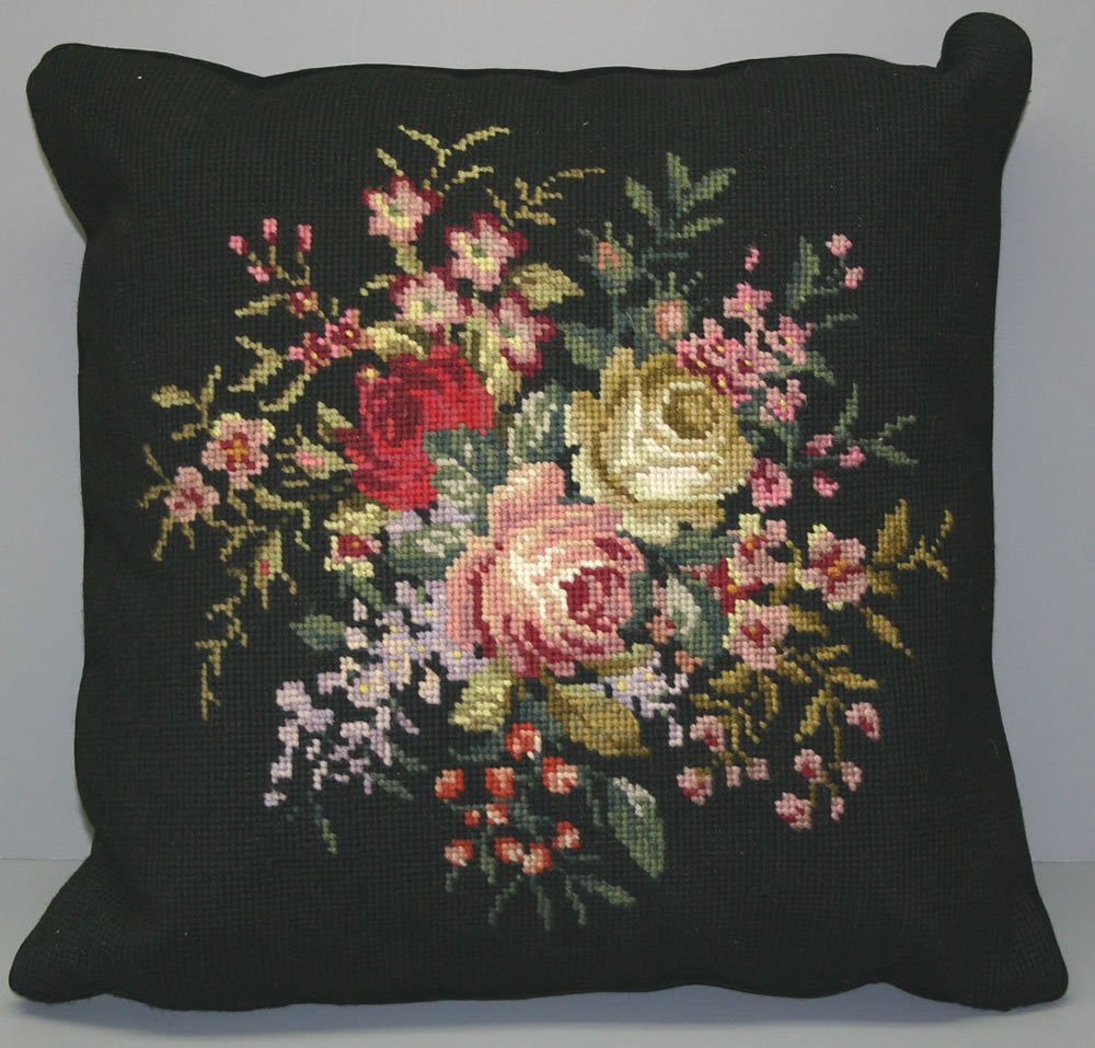 Woolen Needlepoint Roses and Violets cushion cover 40089