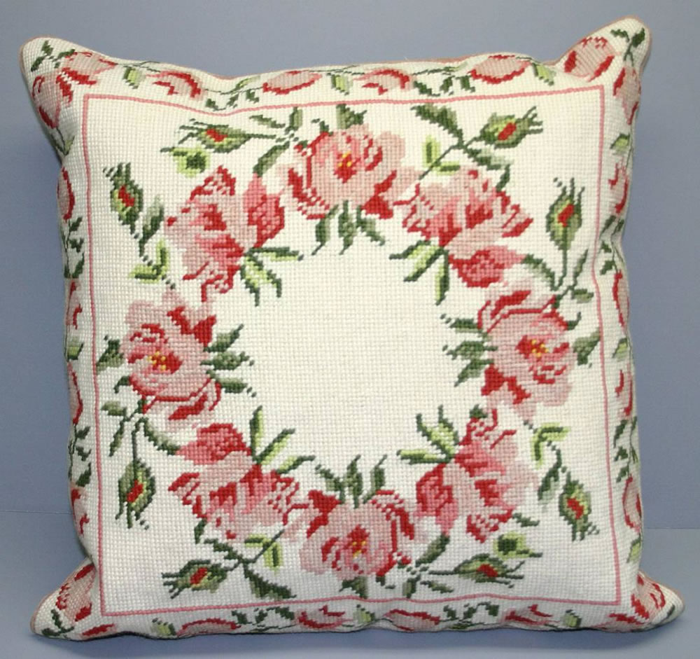 Woolen Needlepoint Rose Wreath cushion cover 50260
