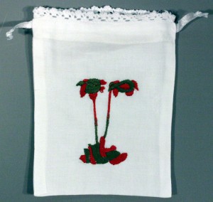Pitcher Plant- Newfoundland & Labrador provincial flower emblem embroidered Lavender Bags with lace trim.