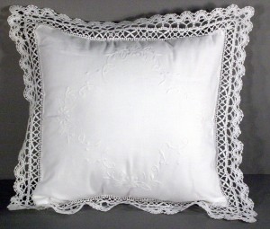 Cluny Lace Cushion Cover- DIY Wedding Ring Bearer Pillow accented with hand embroidered daisies