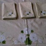 Hand Appliqué White Heritage Roses with green foliage.