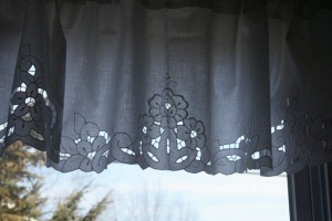 Pristine White Cutwork embroidered Roses Cotton valance will sure to enhance any decor.