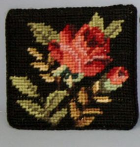 Needlepoint Square Tea Coasters 100% Wool hand stitched Gros Point Tapestry-Black Floral Design #1