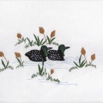 2 loons in a pond embroidered bird tablecloth