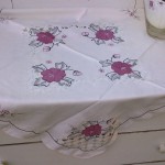Cut Lace Roses 36 square tea tablecloth.