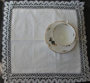 Cluny Lace 2 sizes Square doily Pillow accented with hand embroidered daisies