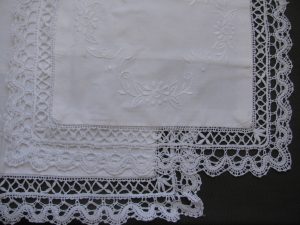 Cluny Lace 2 sizes Square doily Pillow accented with hand embroidered daisies