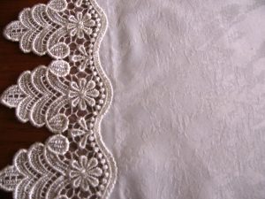 Macrame Lace trim textured Poplin tablecloth. Elegance in everyday life.